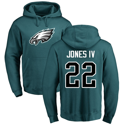 Men Philadelphia Eagles #22 Sidney Jones Green Name and Number Logo NFL Pullover Hoodie Sweatshirts